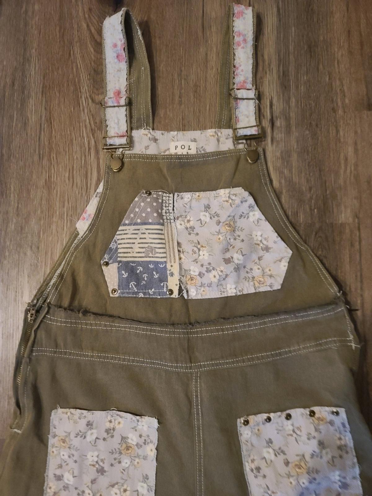 POL Overalls Womens L Green Patchwork Embroidered Wide Leg F - San Antonio, Texas - FleaMarketBay