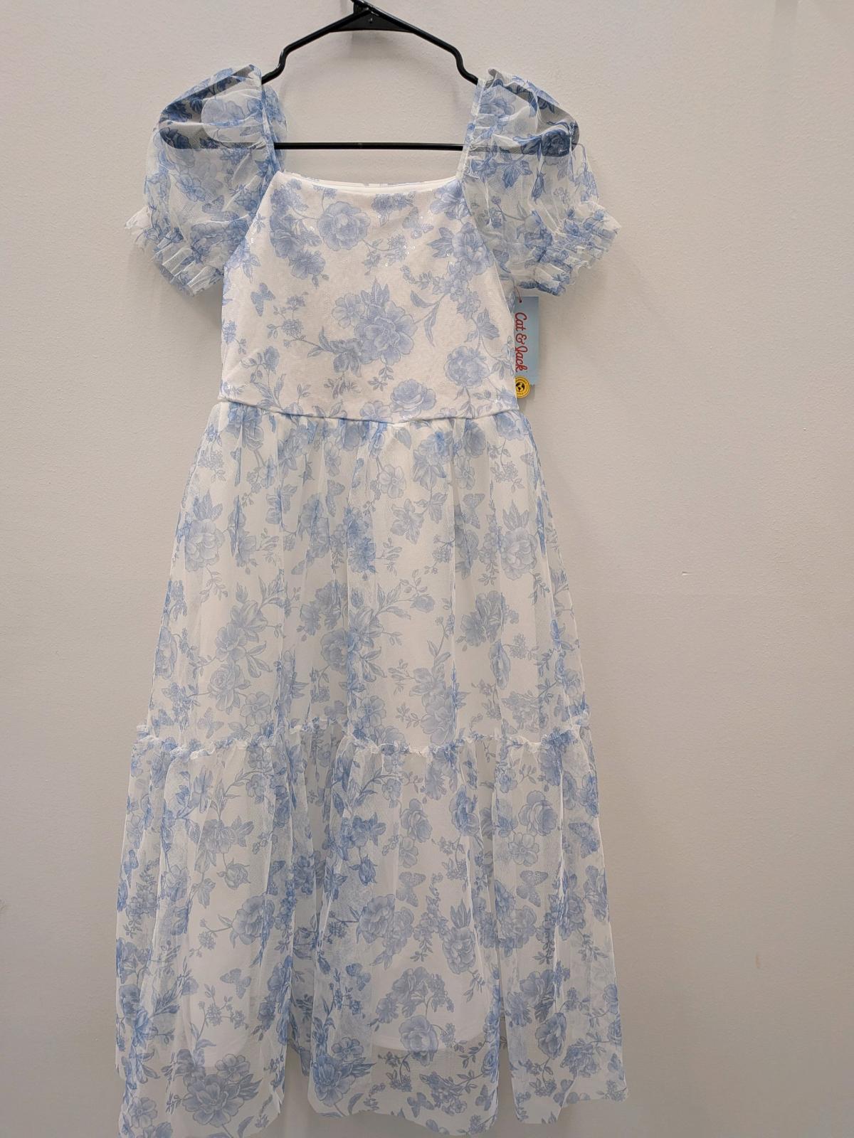 Cat  Jack Floral Tulle Dress Blue White Size L 1012 - Worcester, Massachusetts