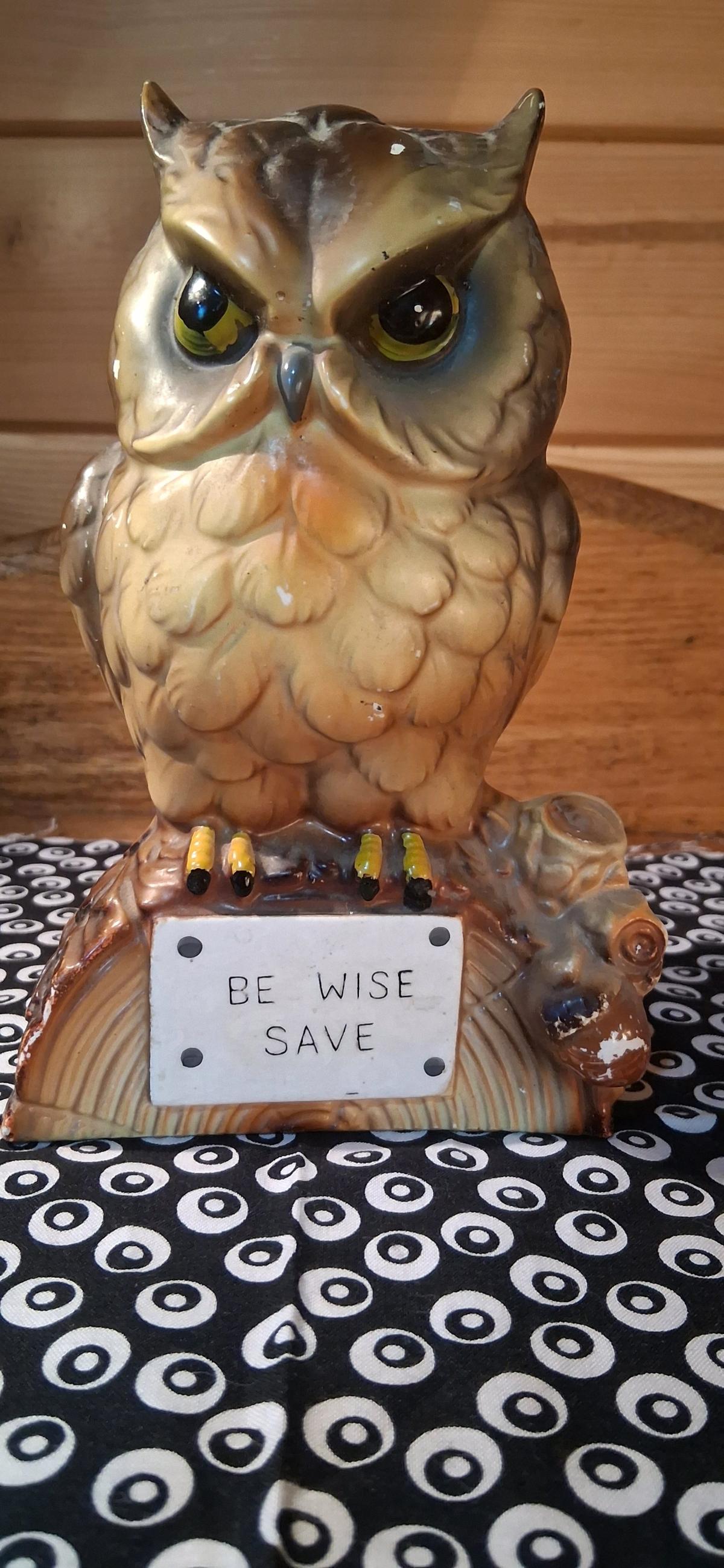 Vintage Ceramic Be Wise Save Owl Coin Bank MidCentury Decor - Marshfield, Wisconsin