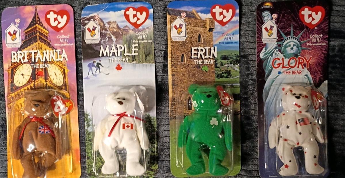 set of four McDonalds beanie babies bears around the world