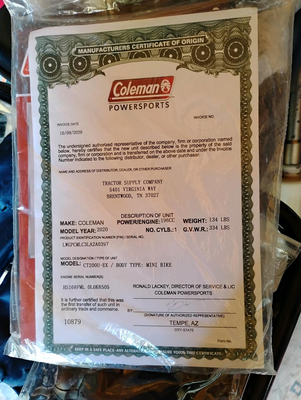 Coleman CT200EX Mini Bike - Osage, Oklahoma - FleaMarketBay