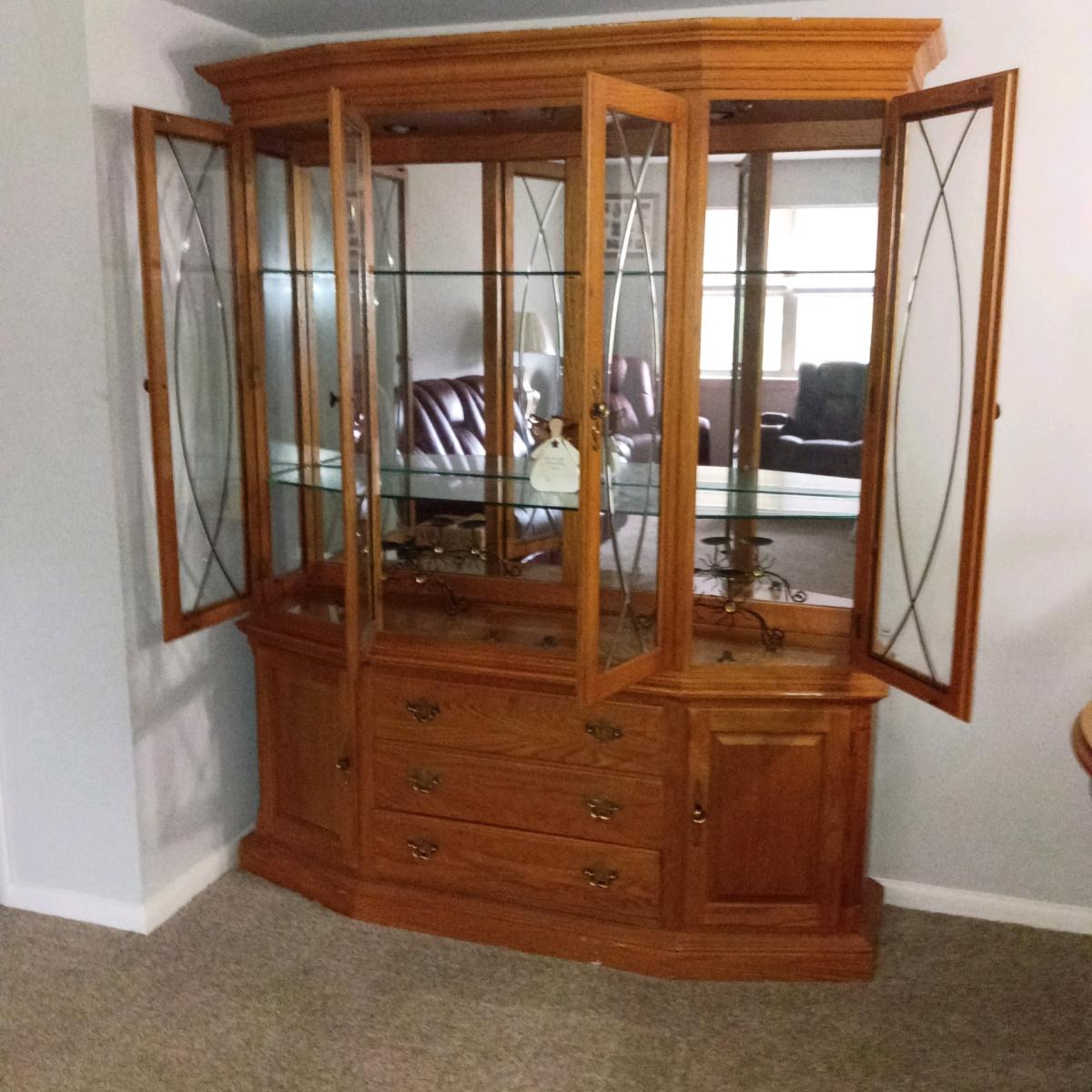 Two Pc Cuba cabinet with glass shelves - Newark, Delaware - FleaMarketBay