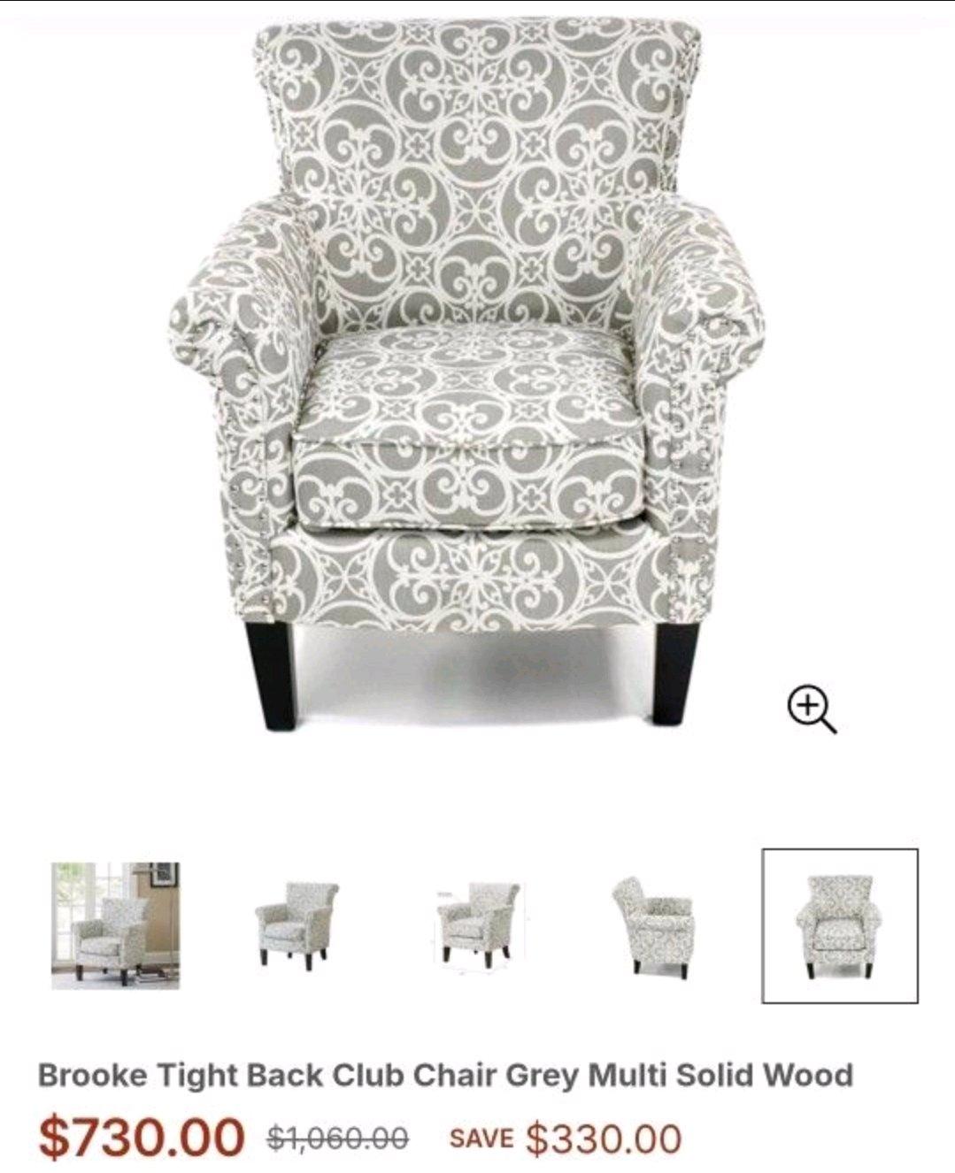 Brooke Tight Back Club Chair Grey Multi Solid Wood