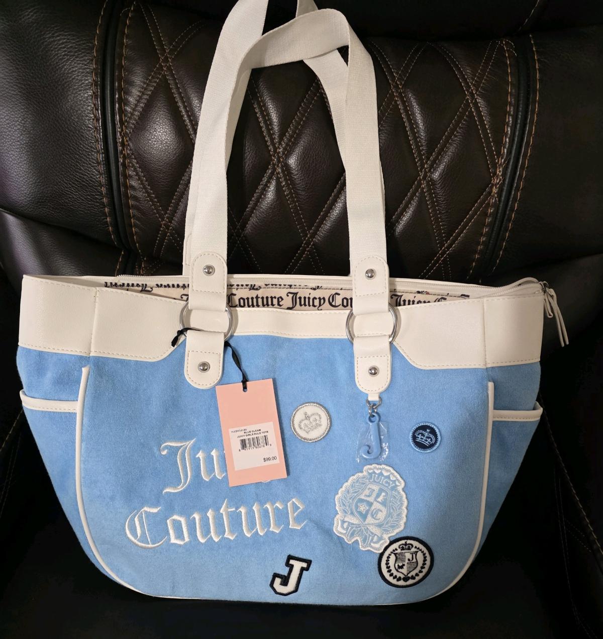 Juicy Couture Girls Rule Tote Blue Gleam Large Y2K Patch Bag - Winston Salem, North Carolina - FleaMarketBay