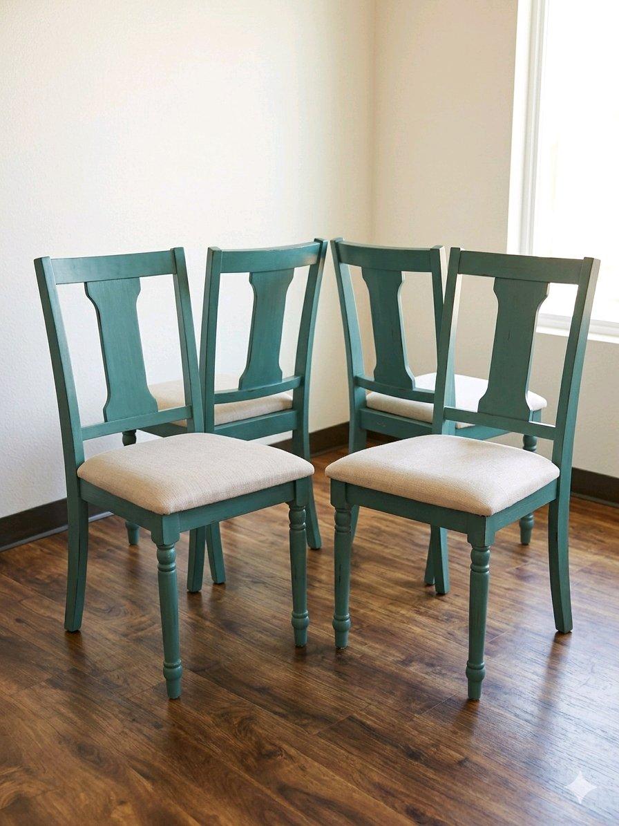 teal and brown wood table with 4 chairs make offer - Tacoma, Washington - FleaMarketBay