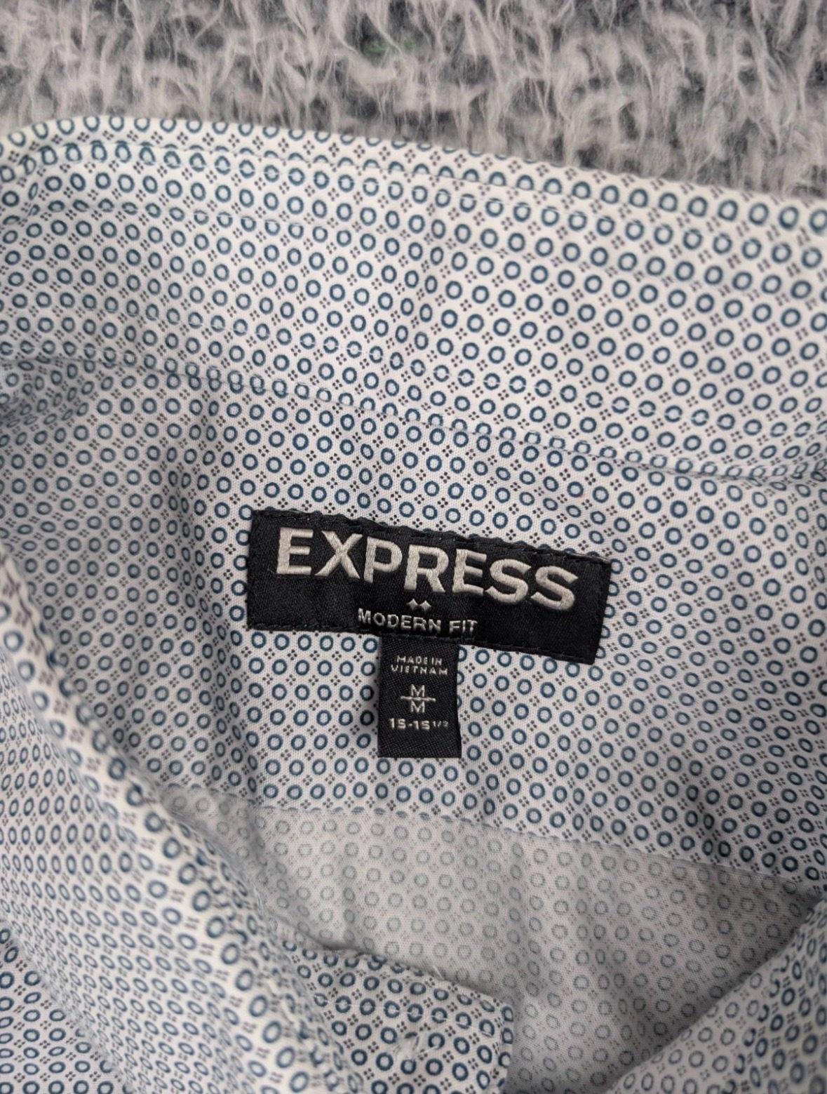 Express Shirt Men Medium Blue Modern Geometric Print Preppy - Garden Grove, California - FleaMarketBay