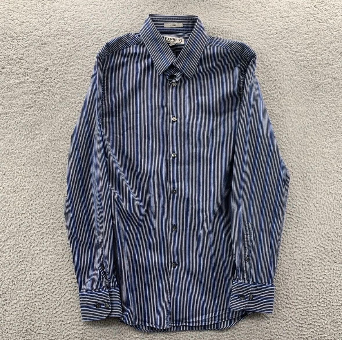 EXPRESS Shirt Mens Medium Button Up Striped Long Sleeve Fitt - Garden Grove, California - FleaMarketBay