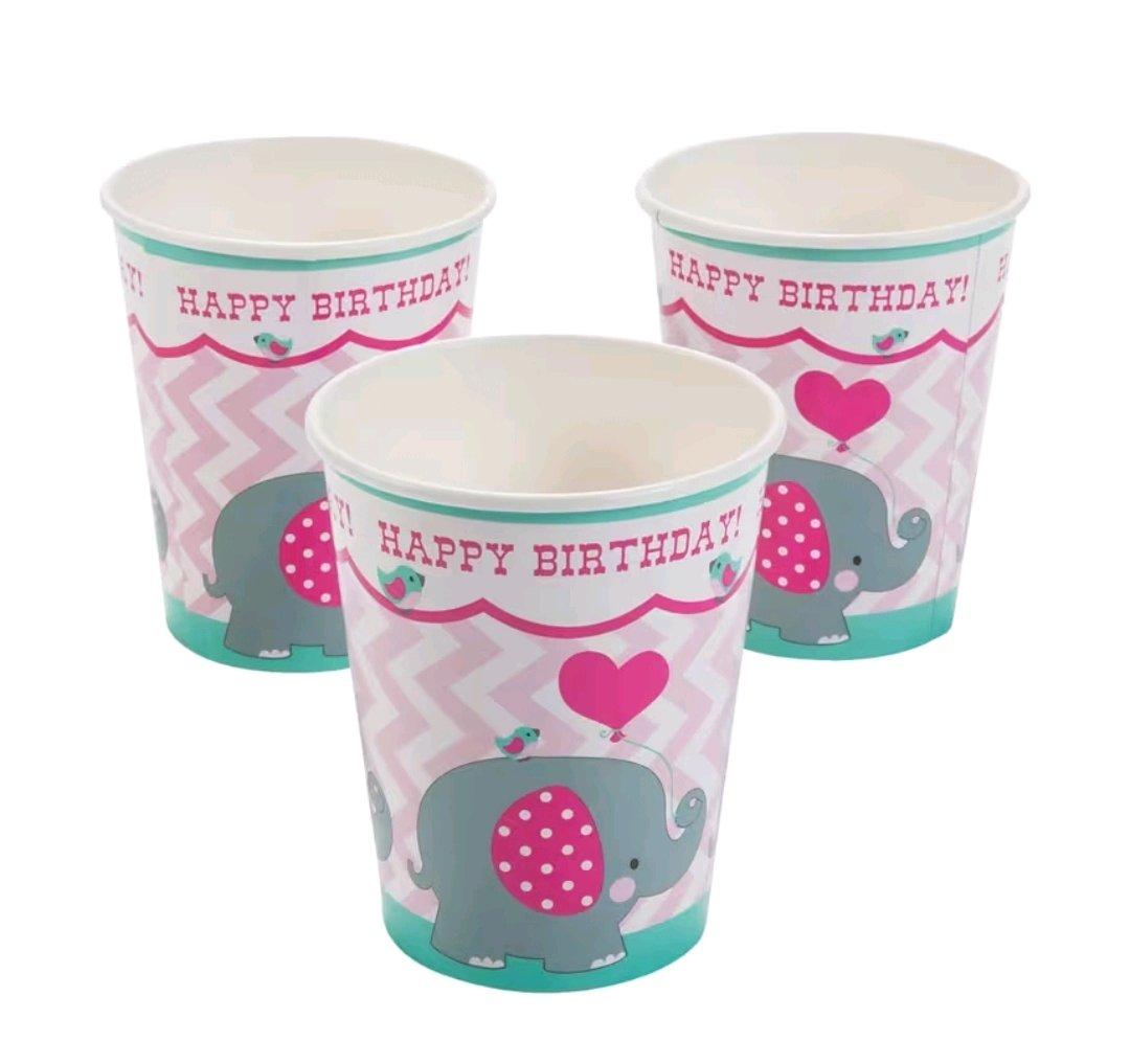 9 oz 1st Birthday Pink Elephant Disposable Paper Cups  8 Ct - Angleton, Texas - FleaMarketBay