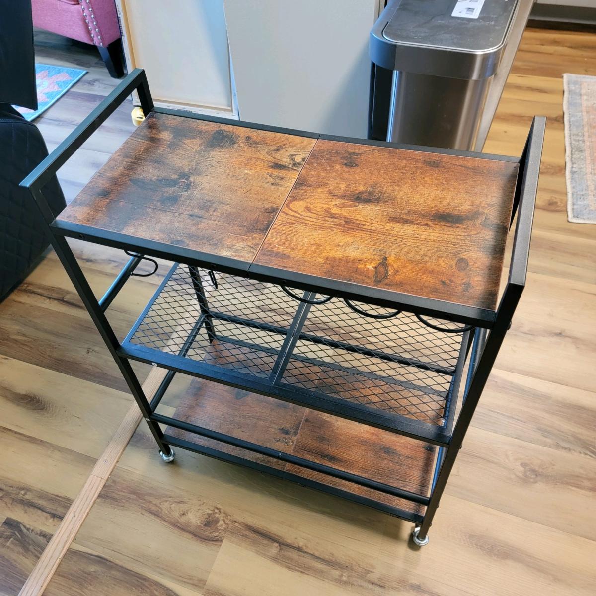 Walnut Steel Shelves on Wheels for Kitchen Dining Living - Rockford, Illinois - FleaMarketBay