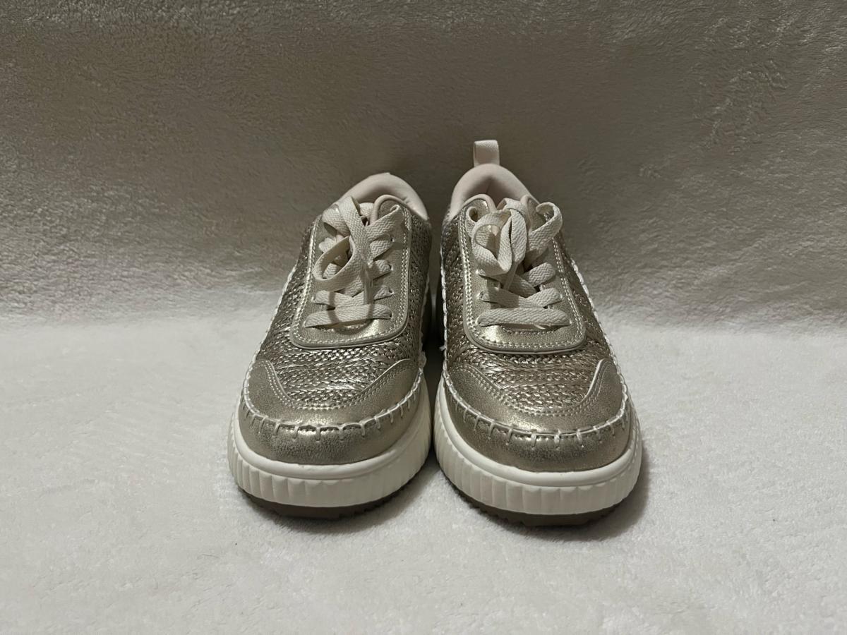 Womens Low Top Woven LaceUp Sneakers in Metallic Gold Silver - La Habra, California - FleaMarketBay