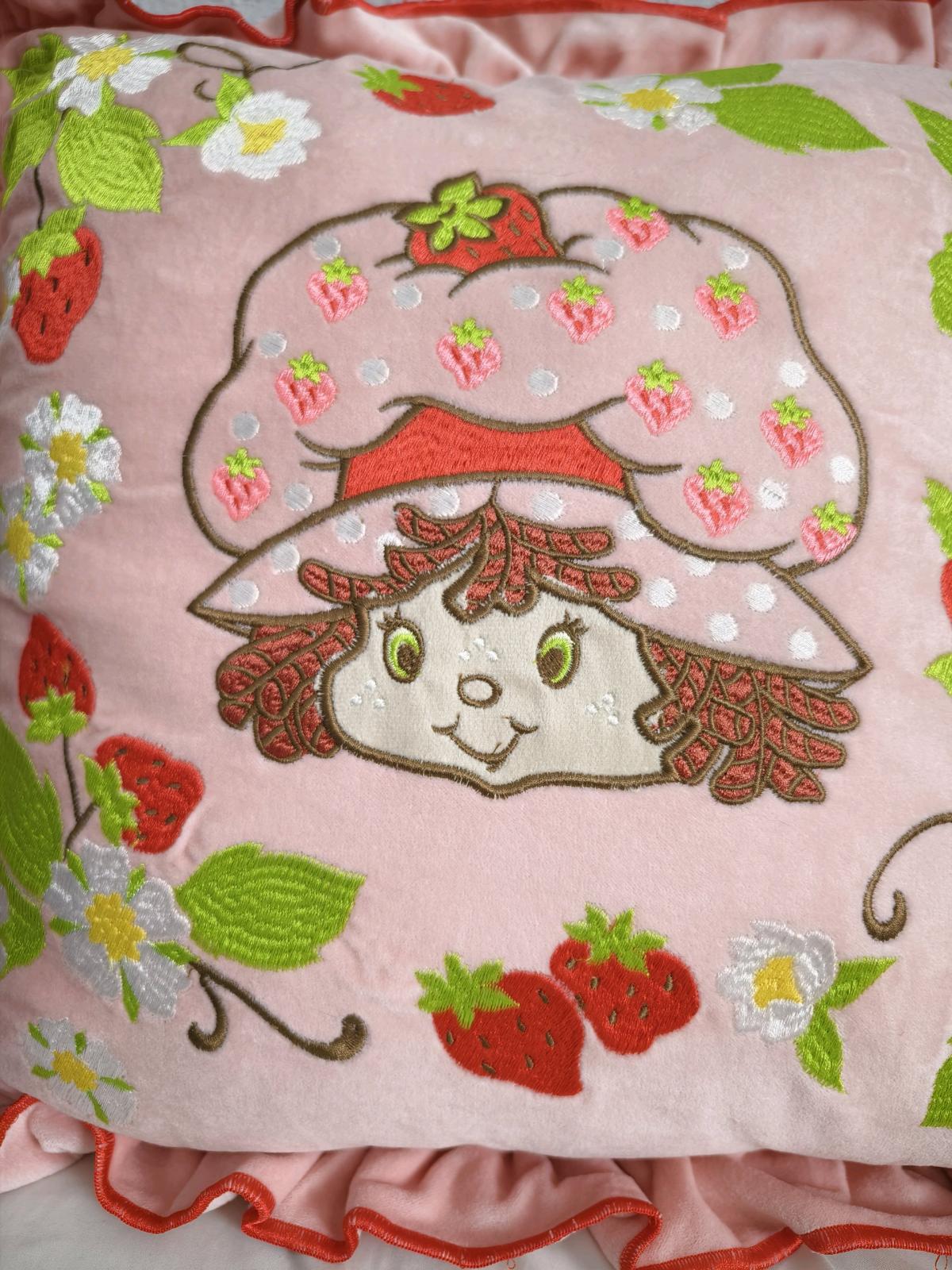 Strawberry shorcake embroidered velvet ruffle pillow - Rosemead, California - FleaMarketBay
