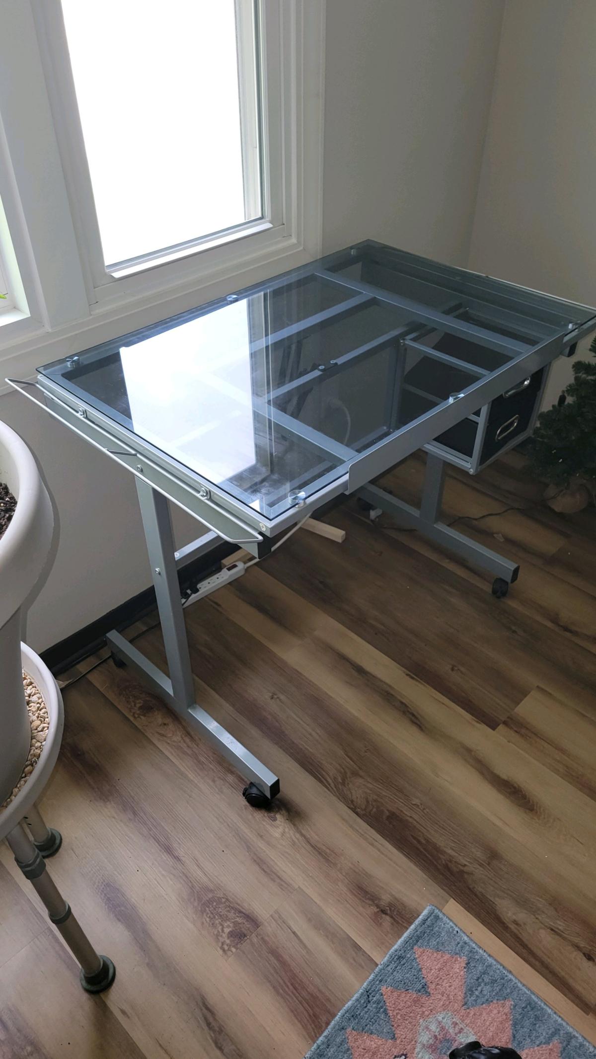 Glass Top Desk Arts Crafts Drafting Drawing Easy adjustable - Rockford, Illinois - FleaMarketBay