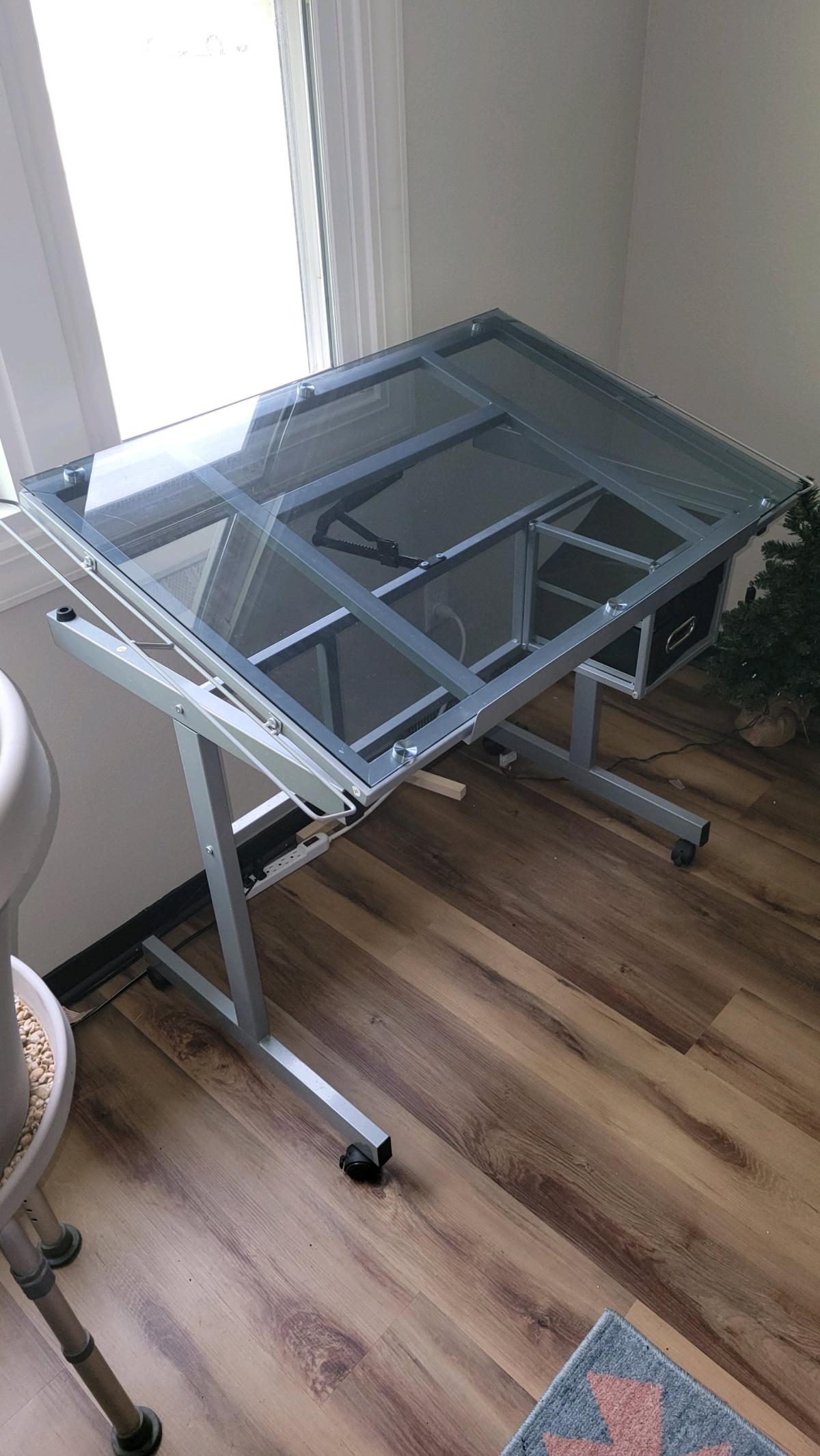 Glass Top Desk Arts Crafts Drafting Drawing Easy adjustable - Rockford, Illinois - FleaMarketBay