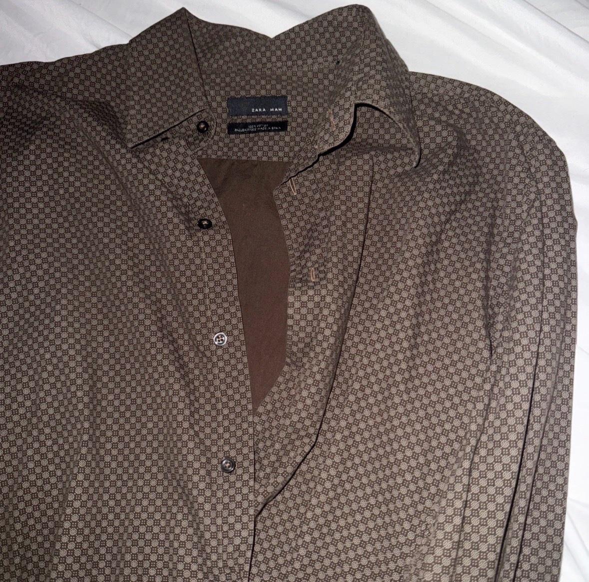 Zara men plaid pattern checkered brown large long sleeve shi - Garden Grove, California - FleaMarketBay