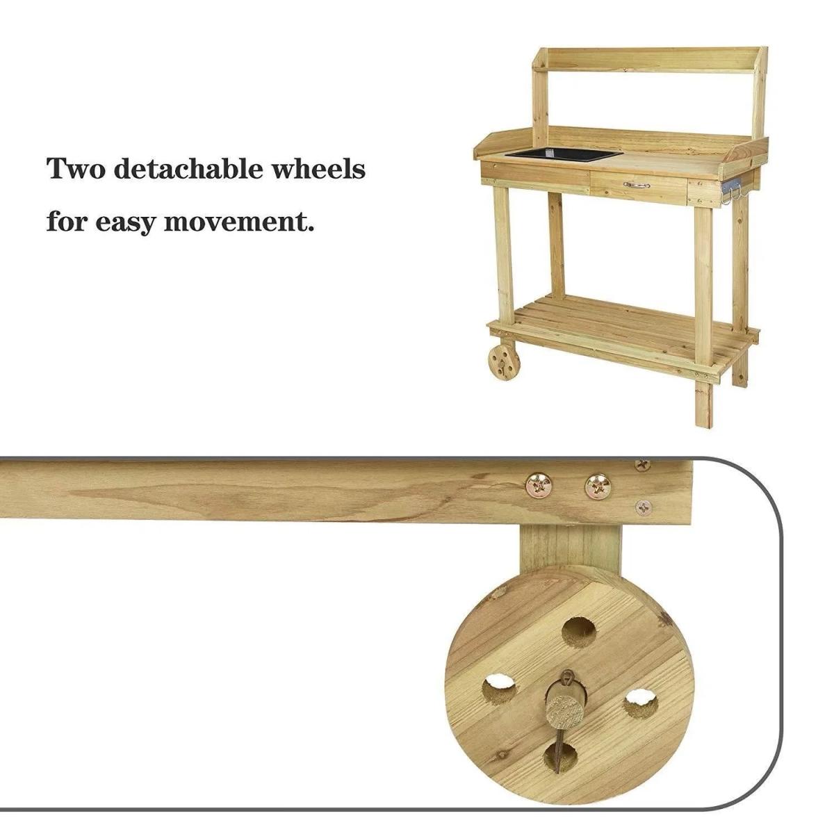 Wooden Potting Bench Garden Work Table with Wheels  Sink  36 - Sherman Oaks, California - FleaMarketBay