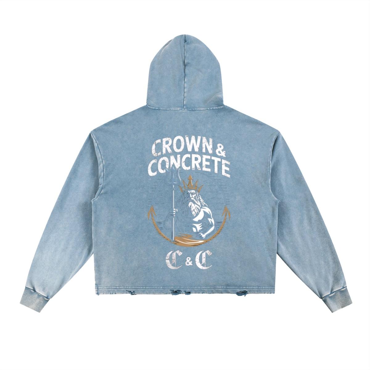 Vintage Washed Frayed Hem Hoodie - Fort Polk, Louisiana - FleaMarketBay