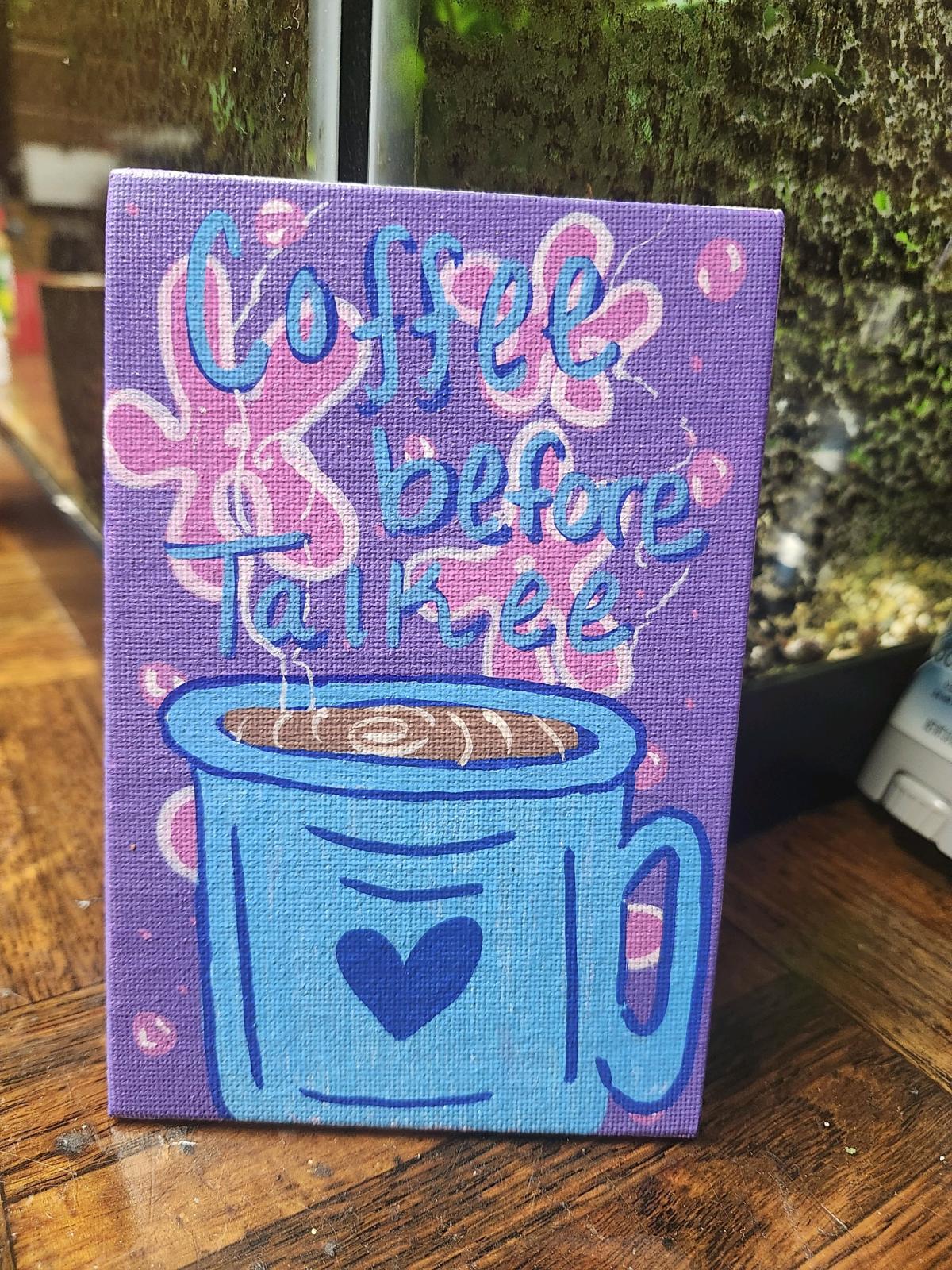 Coffee before talkie Original acrylic painting on canvas - Titusville, Florida - FleaMarketBay