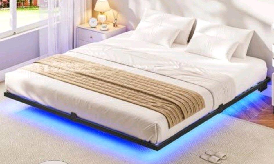 King Size Floating Bed Frame with LED Lights - Gastonia, North Carolina - FleaMarketBay