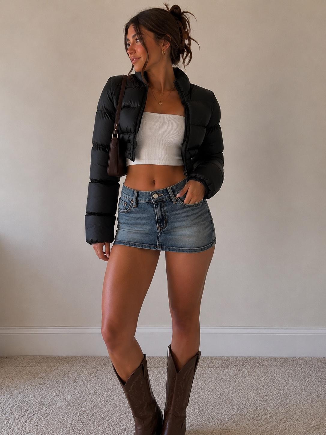 black puffer jacket with a cropped fit - Elk Grove, California - FleaMarketBay