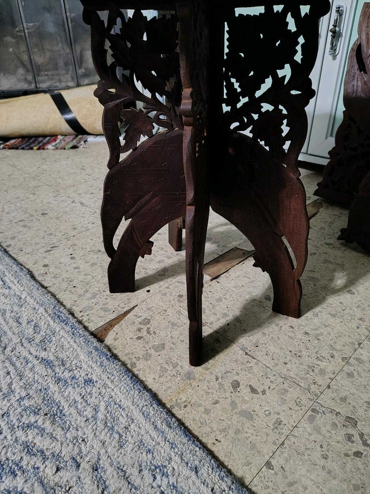 hand crafted indian bone inlay matching teakwood end tables - Lake City, Florida - FleaMarketBay