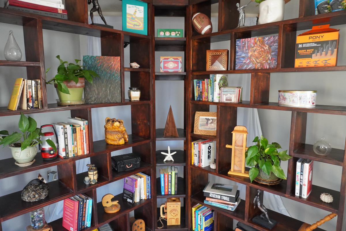 Custom Hand-Built Hickory Stained Solid Pine 3-Piece Corner Bookcase Set - , California - FleaMarketBay