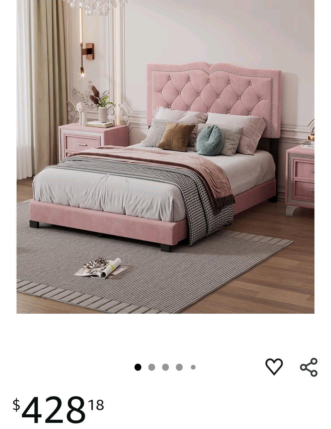 Full Size Upholstered Bed Frame with Rivet Design Modern - Hudson, Florida - FleaMarketBay