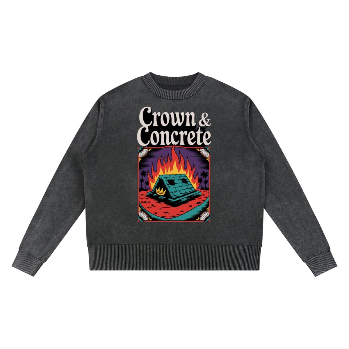 Traphouse on Fire Mineral Wash Sweater - Acme, Louisiana - FleaMarketBay