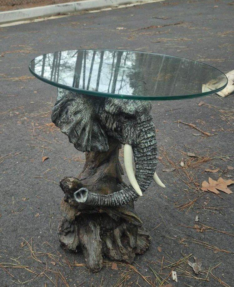 Design Toscano Lord Earl Houghtons elephant head glass top - Beaufort, South Carolina - FleaMarketBay