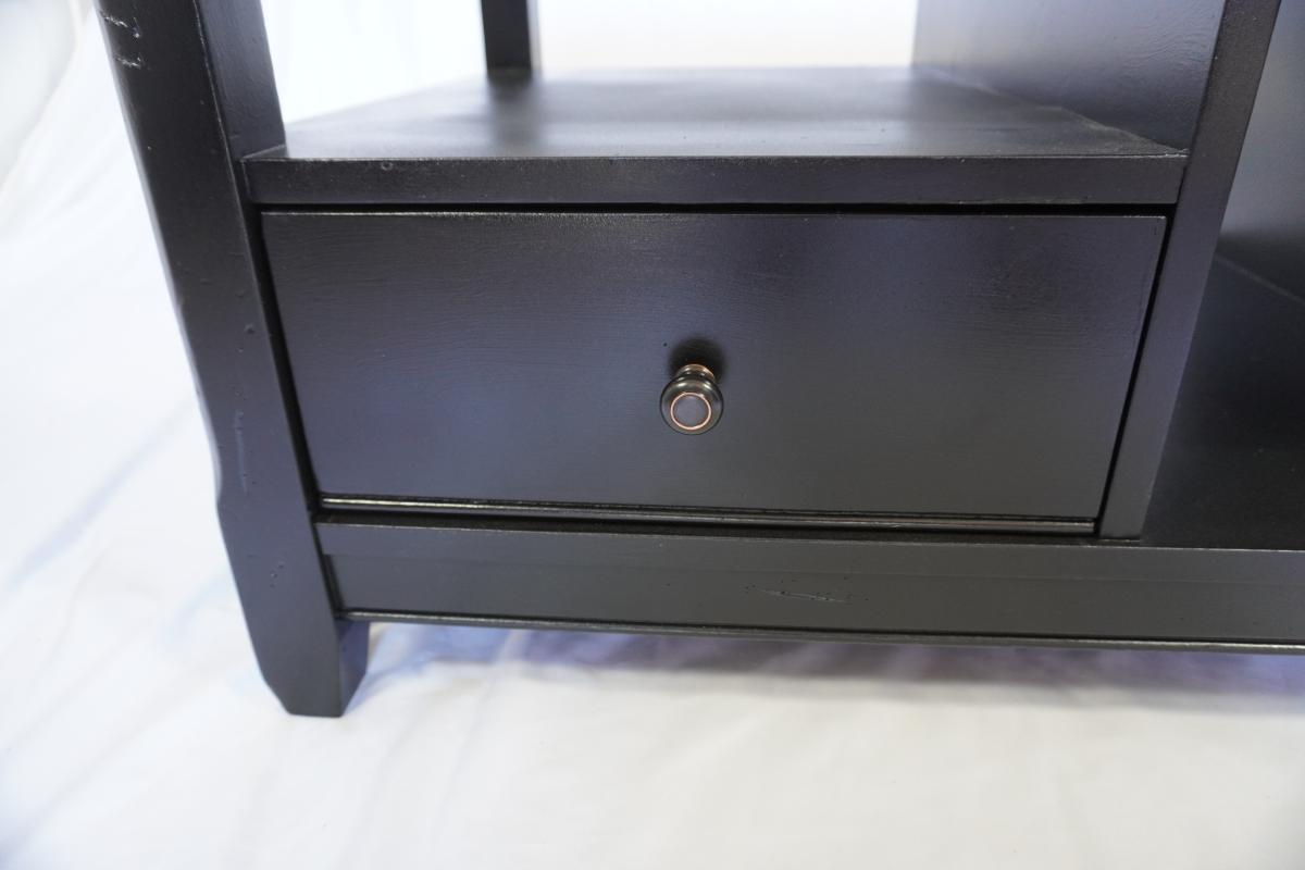 Modern Black Coffee Table – Glass Top, 2 Drawers, Freshly Refinished - , California - FleaMarketBay
