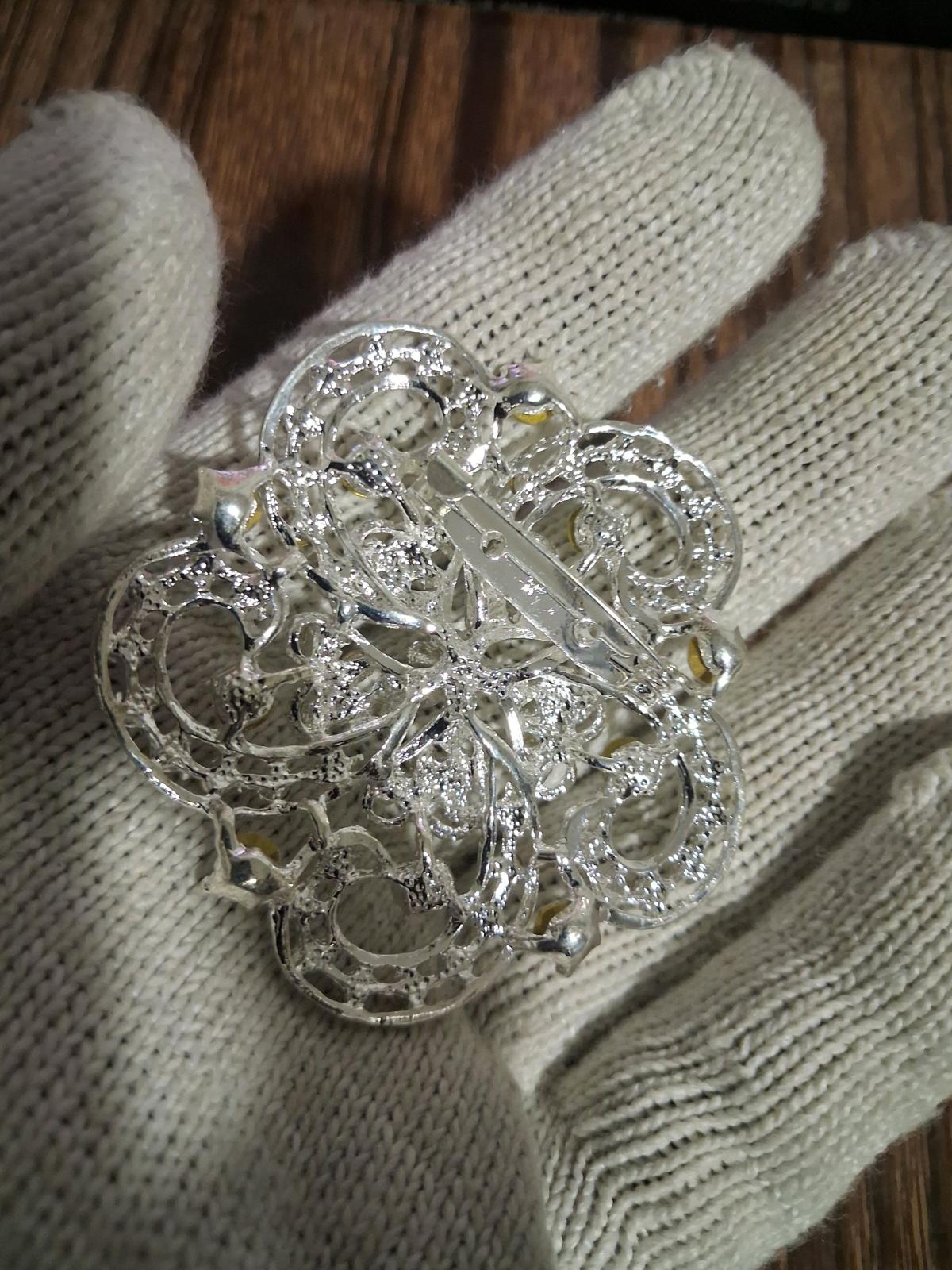 CrystalEmbellished Silver Floral Brooch  Women Jewelry - Bronx, New York - FleaMarketBay