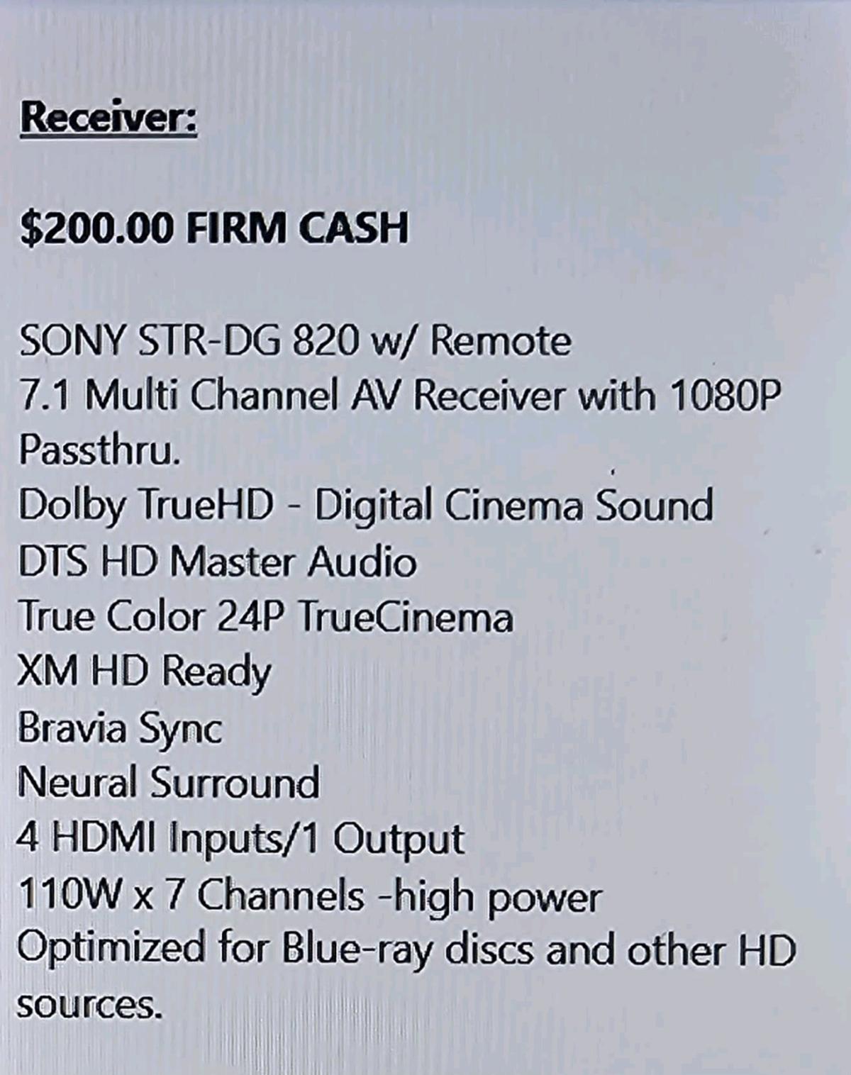 Sony STRDG 820 Receiver - Tomball, Texas - FleaMarketBay