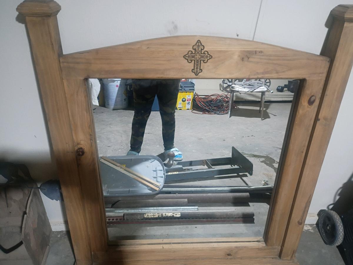 Rustic Solid Wood Dresser Mirror w Carved cross Detail - Amarillo, Texas - FleaMarketBay