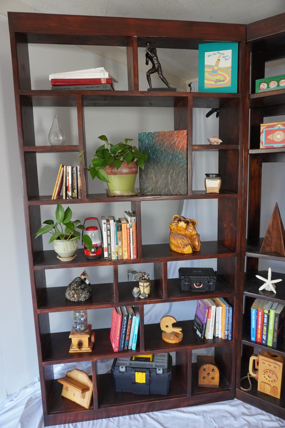 Custom Hand-Built Hickory Stained Solid Pine 3-Piece Corner Bookcase Set - , California - FleaMarketBay
