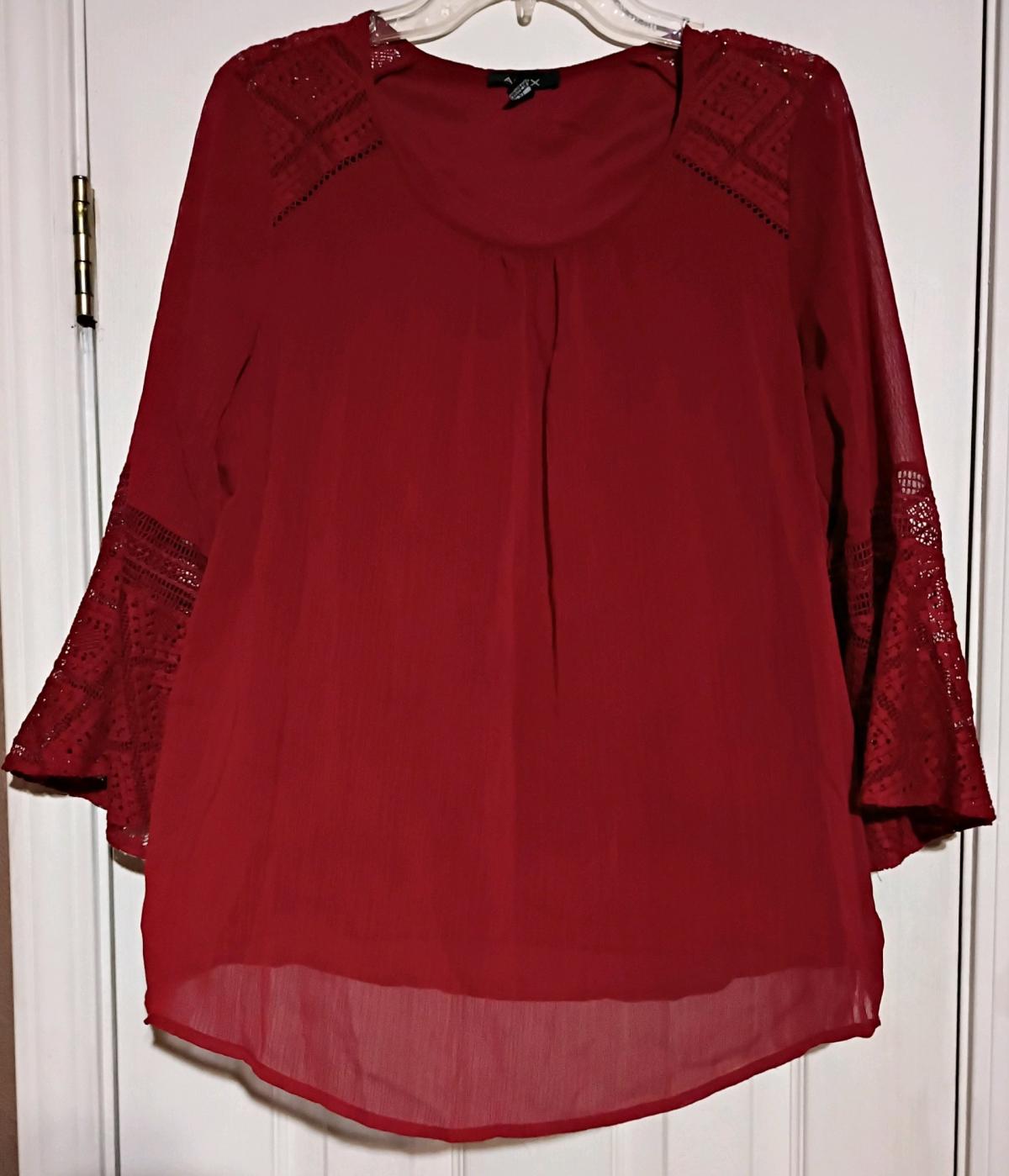 Alyx maroon pullover blouse with beautiful flared sleeves - Laurel, Mississippi - FleaMarketBay