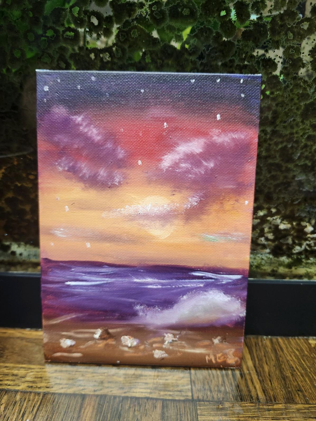 Sunrise at the Beach Original Oil Painting on 5x7 canvas - Titusville, Florida - FleaMarketBay