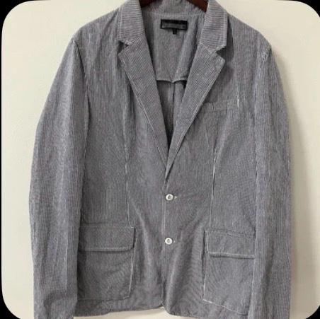 Forever 21 Men Blazer Jacket L Gray White Pinstripe Cotton L - Garden Grove, California - FleaMarketBay