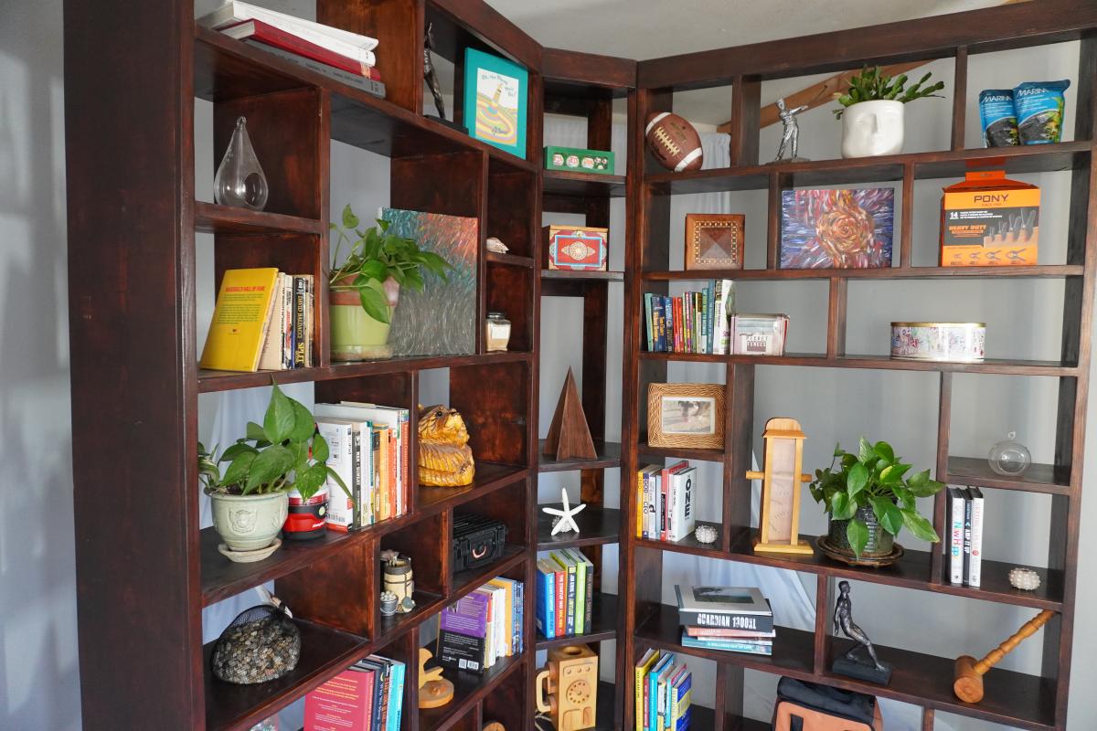 Custom Hand-Built Hickory Stained Solid Pine 3-Piece Corner Bookcase Set - , California - FleaMarketBay