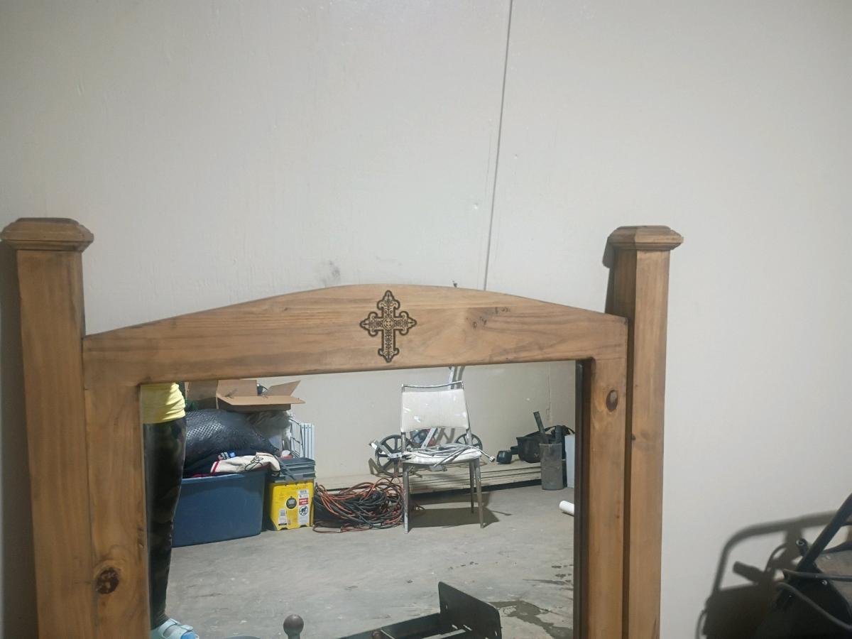 Rustic Solid Wood Dresser Mirror w Carved cross Detail - Amarillo, Texas - FleaMarketBay