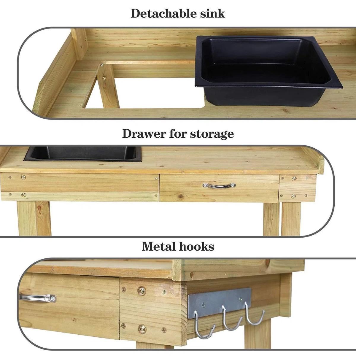 Wooden Potting Bench Garden Work Table with Wheels  Sink  36 - Sherman Oaks, California - FleaMarketBay