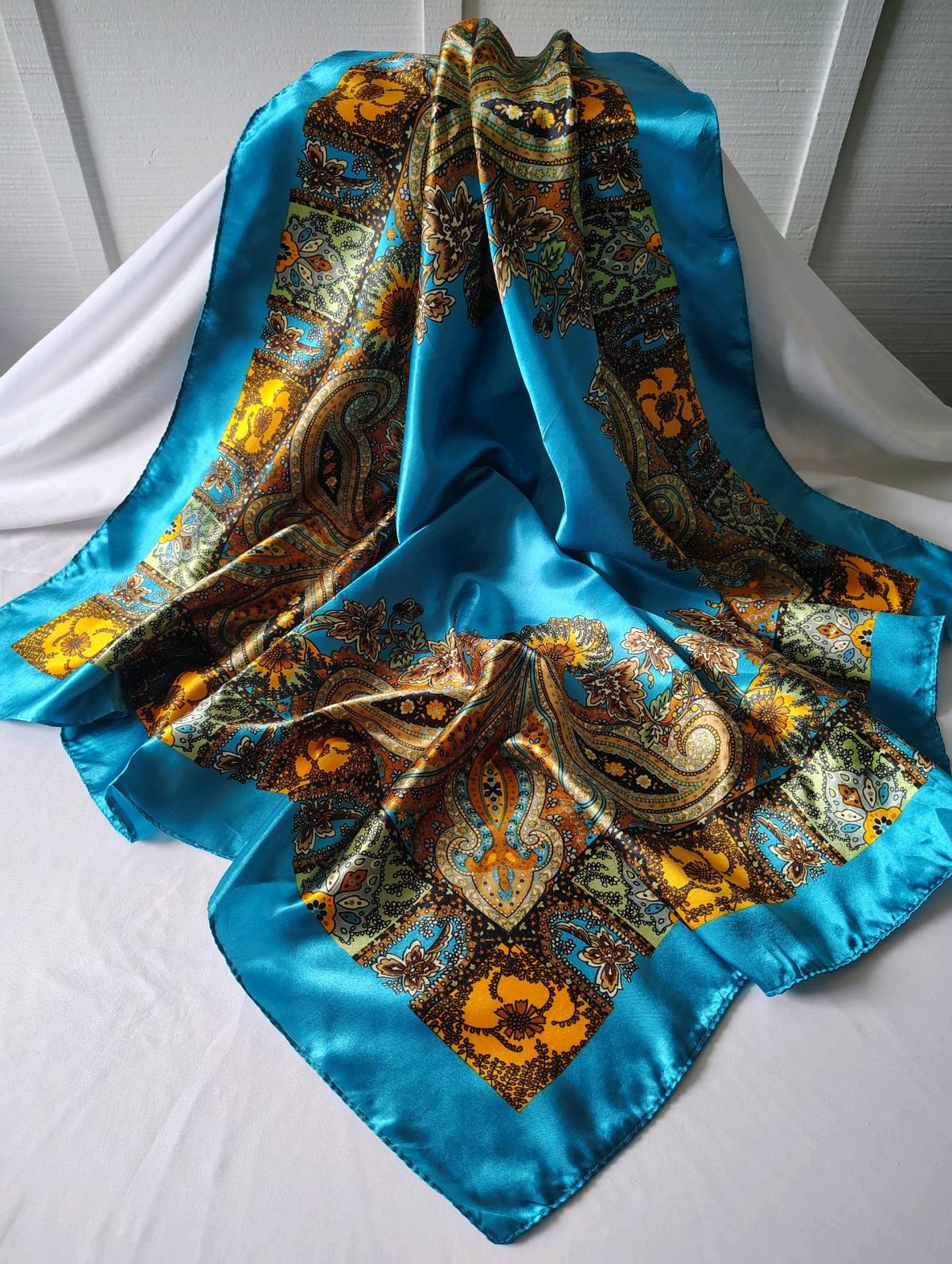 Womens 90 x 90 cm silk scarf in various prints and colors - San Antonio, Texas - FleaMarketBay