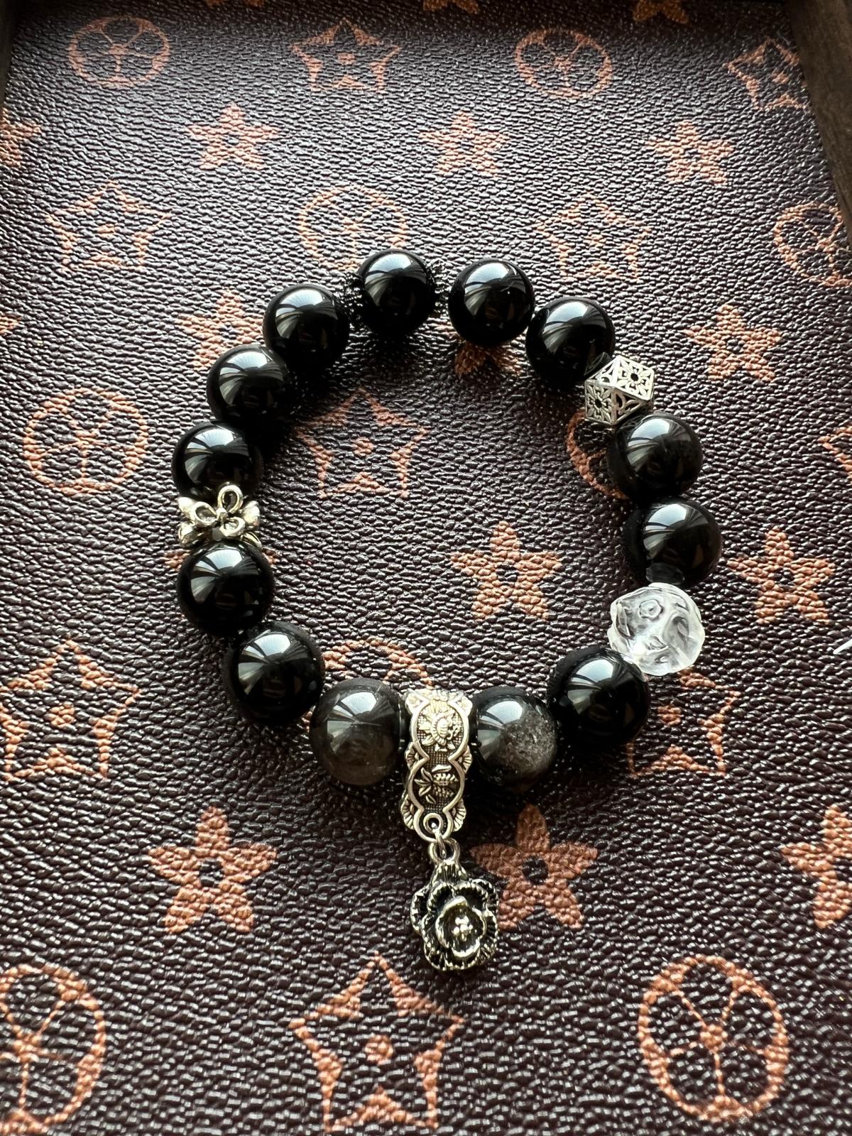 14mm Designer Silver Sheen Obsidian Bracelet Vintage Silver - Philadelphia, Pennsylvania - FleaMarketBay