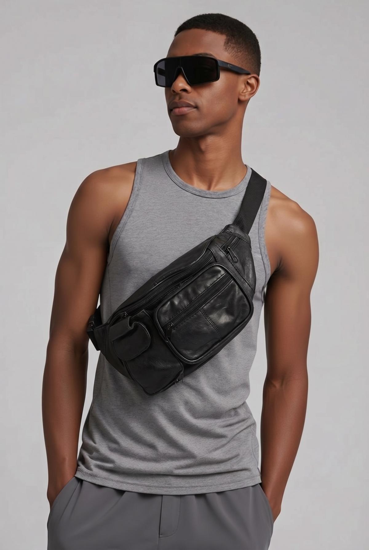 Black leather Fanny pack good condition - Lynn, Massachusetts - FleaMarketBay