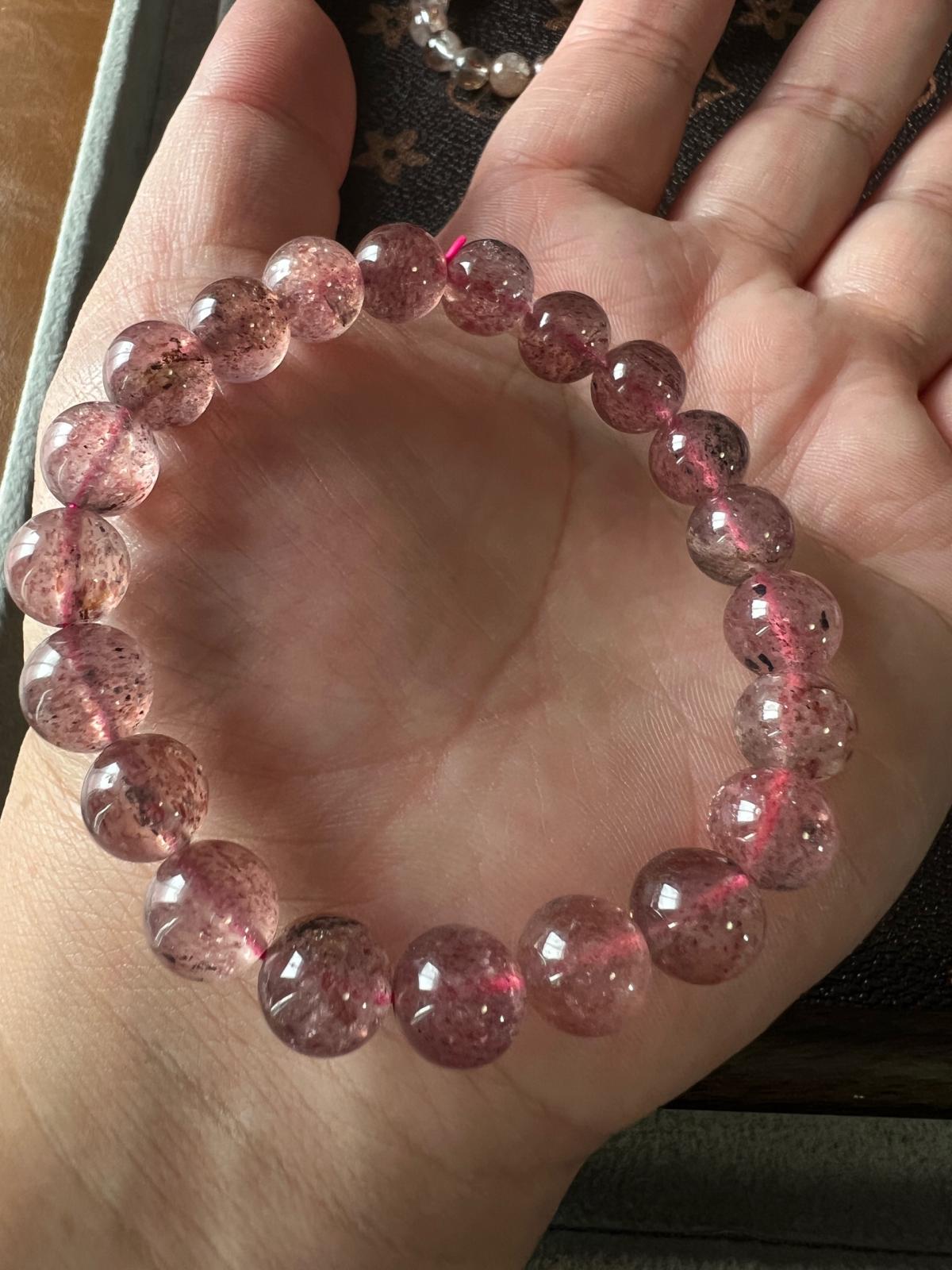 8mm Starlight Strawberry Quartz Bracelet Natural Light Shot - Philadelphia, Pennsylvania - FleaMarketBay