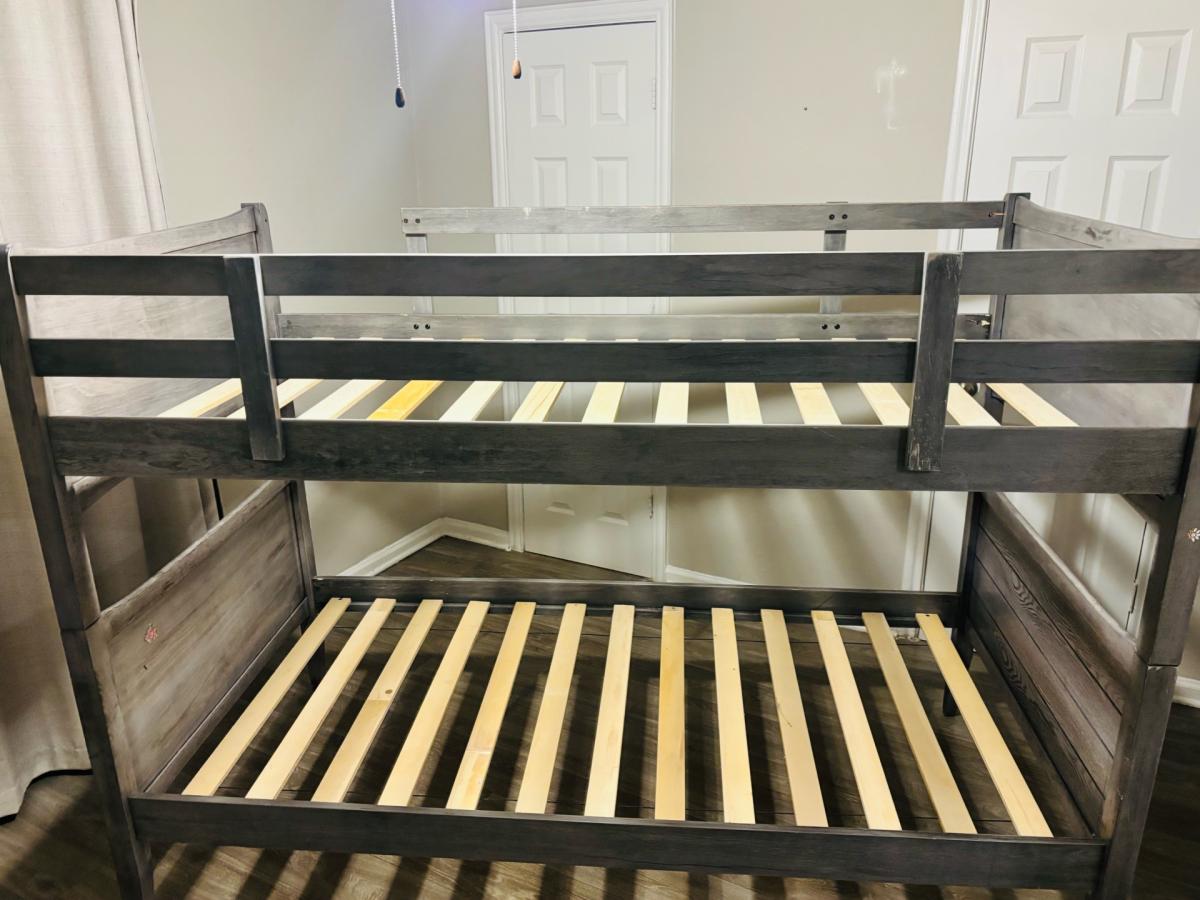 TwinoverTwin Bunk Bed Builtin ladder Solid Wood Rustic Gray - Houston, Texas - FleaMarketBay