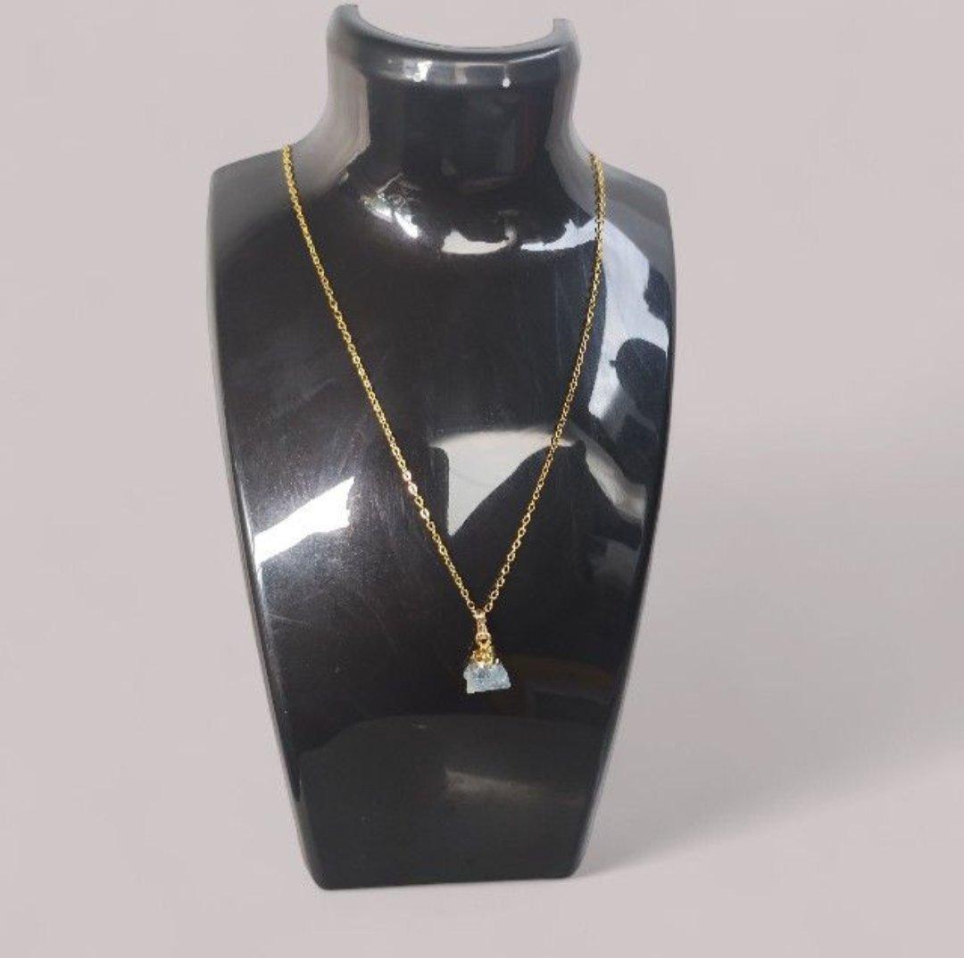 WOMENS AQUAMARINE GEMSTONE PENDANT 18 INCH GOLD PLATED CHAIN - Ocoee, Florida - FleaMarketBay