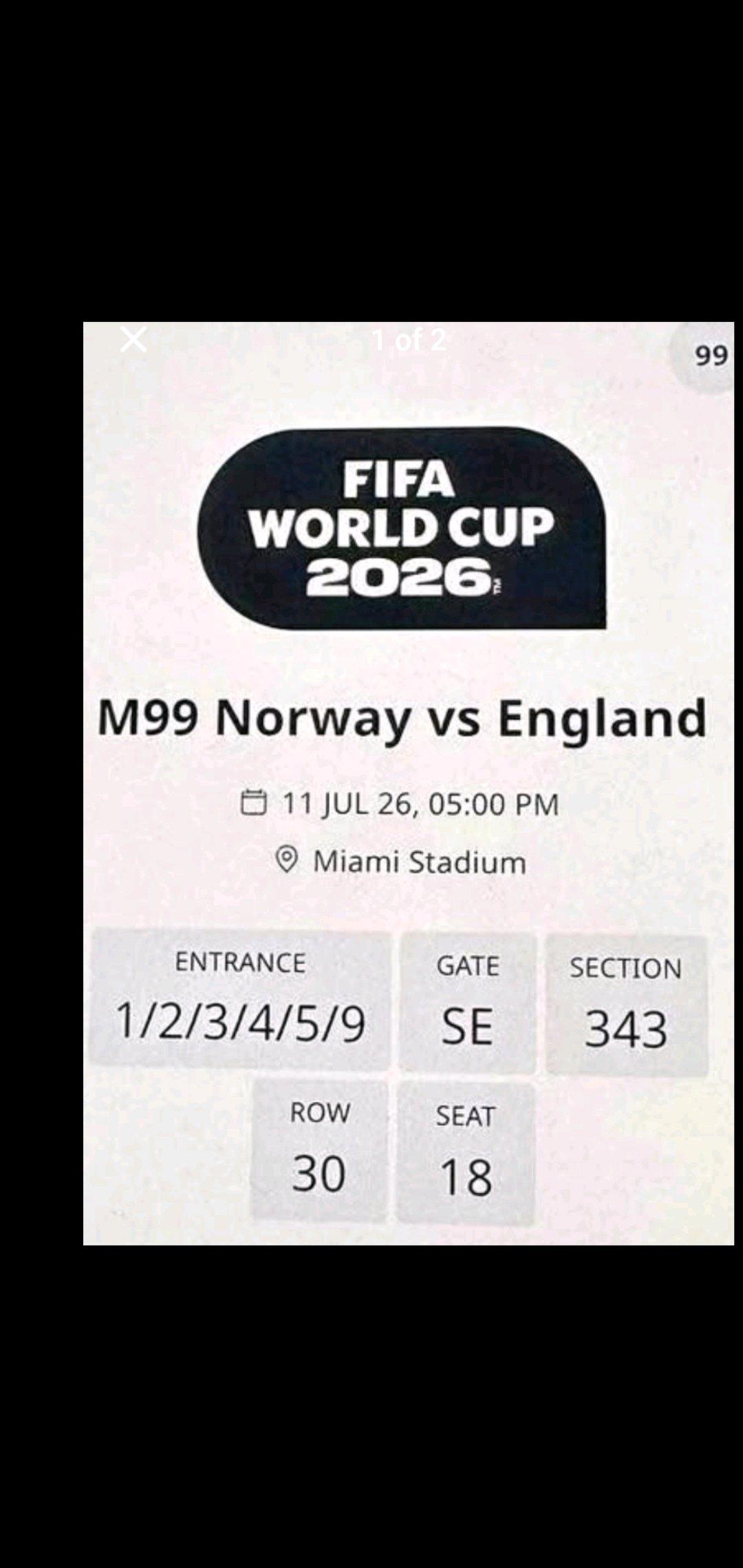 WORLD CUP TICKETS Norway vs England - Miami, Florida - FleaMarketBay