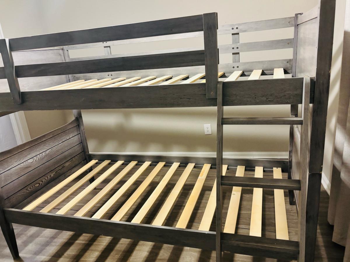 TwinoverTwin Bunk Bed Builtin ladder Solid Wood Rustic Gray - Houston, Texas - FleaMarketBay