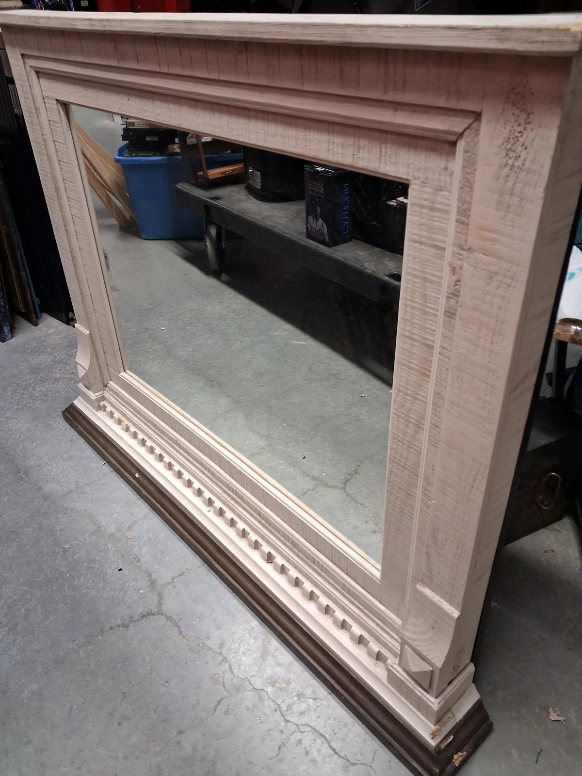 Large Decorative Wall Mirror  Distressed Wood Frame - Fort Worth, Texas - FleaMarketBay