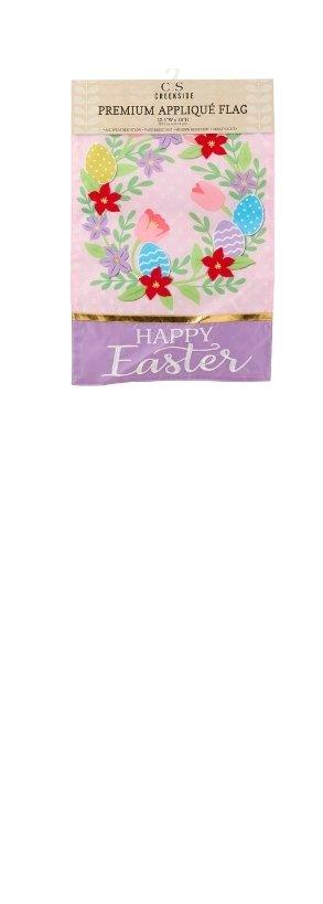 Creekside 125x18 Happy Easter Wreath Garden Flag - Angleton, Texas - FleaMarketBay