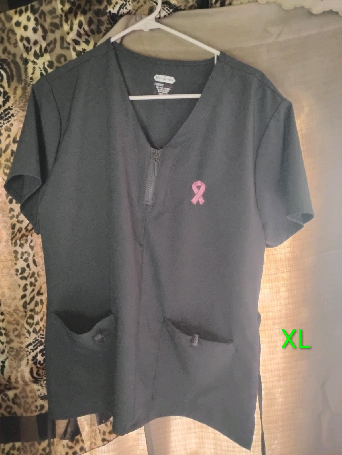 A Nice Womens Dark Grey Scrub Top  breast cancer awareness - Swansea, South Carolina - FleaMarketBay